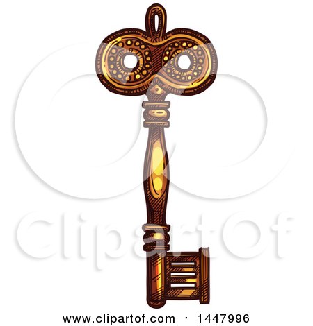 Clipart of a Sketched Golden Skeleton Key - Royalty Free Vector Illustration by Vector Tradition SM