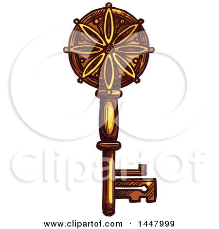 Clipart of a Sketched Golden Skeleton Key - Royalty Free Vector Illustration by Vector Tradition SM