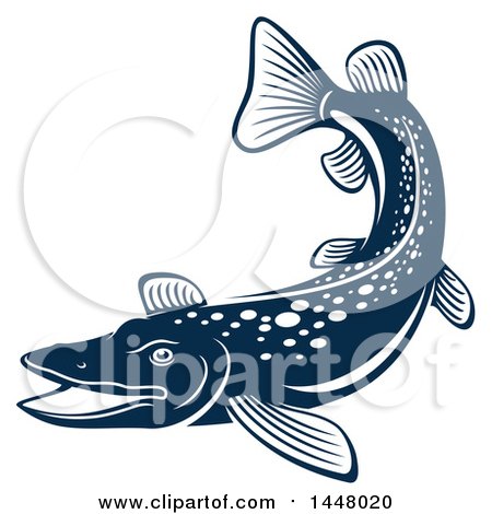 Clipart of a Navy Blue Pike Fish, with a White Outline - Royalty Free Vector Illustration by Vector Tradition SM