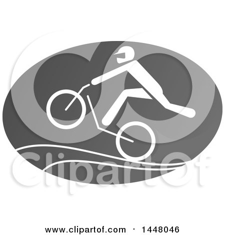Clipart of a Grayscale BMX Bicycle Cyclist Icon - Royalty Free Vector Illustration by Vector Tradition SM