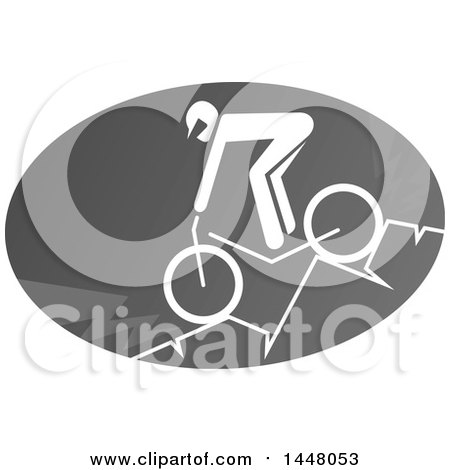 Clipart of a Grayscale Bicycle Mountain Cyclist Icon - Royalty Free Vector Illustration by Vector Tradition SM
