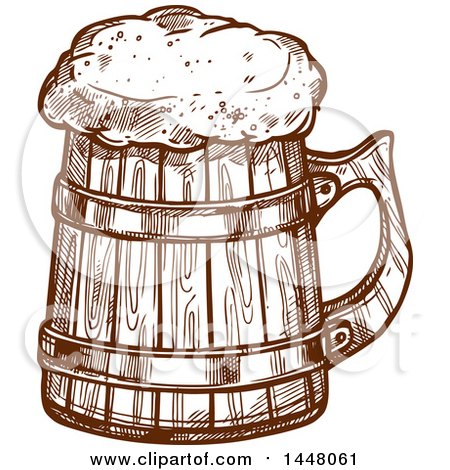 Clipart of a Brown Sketched Wood Beer Mug - Royalty Free Vector Illustration by Vector Tradition SM