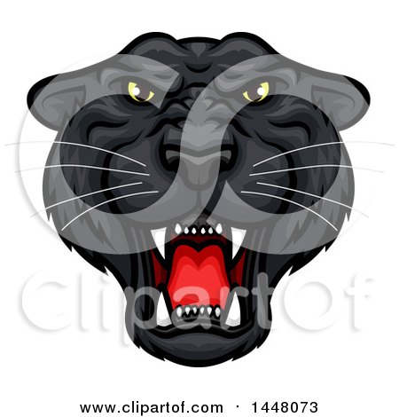 Clipart of a Vicious Black Panther Big Cat Mascot Face - Royalty Free Vector Illustration by Vector Tradition SM