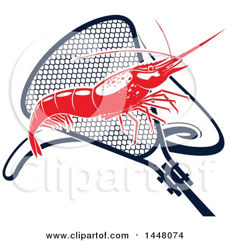 Clipart of a Red Shrimp and Navy Blue Net - Royalty Free Vector Illustration by Vector Tradition SM