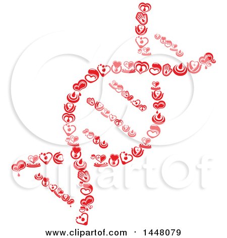 Clipart of a Double Helix Dna Strand Formed of Blood Drop and Heart Designs - Royalty Free Vector Illustration by Vector Tradition SM