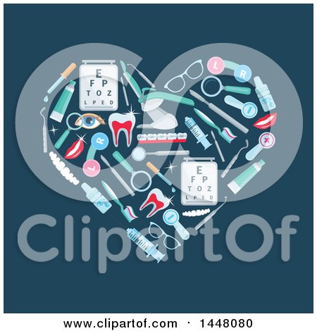 Clipart of a Heart Formed of Dental and Optometry Icons, on Teal - Royalty Free Vector Illustration by Vector Tradition SM