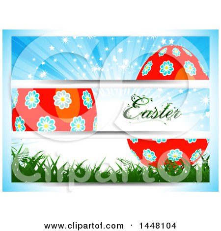 Clipart of Floral Easter Egg Banners, on a Gradient Background - Royalty Free Vector Illustration by elaineitalia