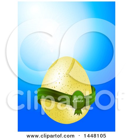Clipart of a Speckled Easter Egg with a Green Banner over Blue - Royalty Free Vector Illustration by elaineitalia