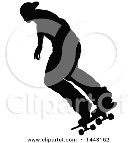 Clipart of a Black Silhouetted Man Skateboarding - Royalty Free Vector Illustration by AtStockIllustration