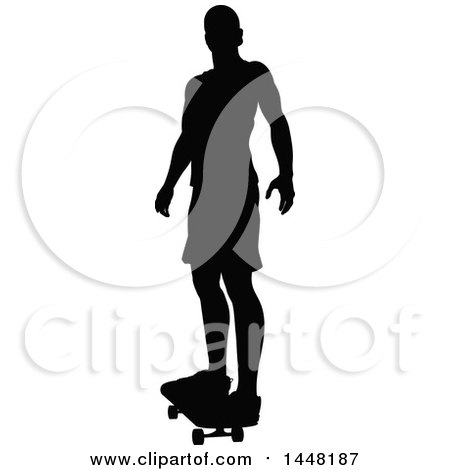 Clipart of a Black Silhouetted Man Skateboarding - Royalty Free Vector Illustration by AtStockIllustration