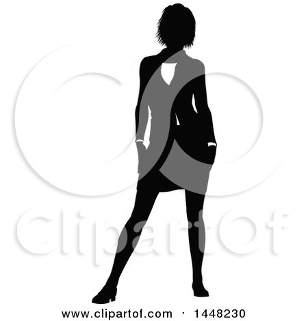 Clipart of a Black and White Silhouetted Business Woman - Royalty Free Vector Illustration by AtStockIllustration