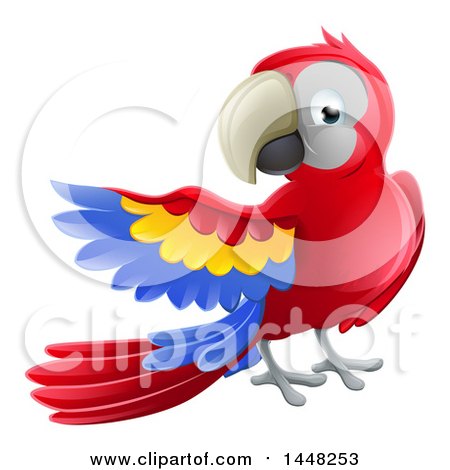 Clipart of a Scarlet Macaw Parrot Presenting to the Left - Royalty Free Vector Illustration by AtStockIllustration
