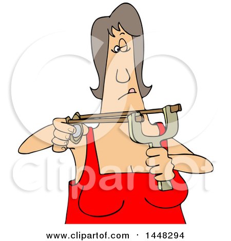 Clipart of a Cartoon White Woman Aiming a Sling Shot - Royalty Free Vector Illustration by djart