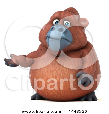 Clipart of a 3d Orangutan Monkey Mascot Presenting, on a White Background - Royalty Free Illustration by Julos