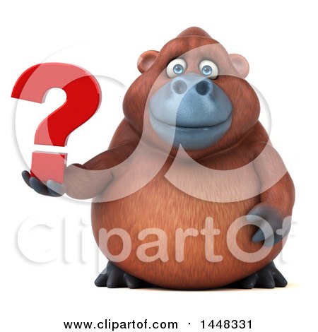 Clipart of a 3d Orangutan Monkey Mascot Holding a Question Mark, on a White Background - Royalty Free Illustration by Julos