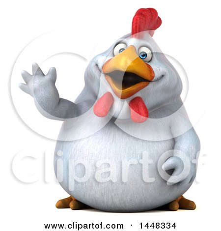 Clipart of a 3d Chubby White Chicken Waving, on a White Background - Royalty Free Illustration by Julos
