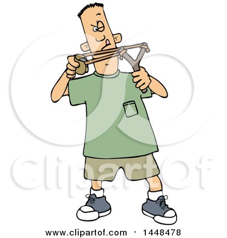 Clipart of a Cartoon White Boy Aiming a Slingshot - Royalty Free Vector Illustration by djart
