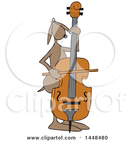 Clipart of a Cartoon Dog Musician Playing a Bass Fiddle - Royalty Free Vector Illustration by djart