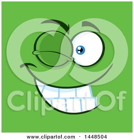 Clipart of a Winking Face on Green - Royalty Free Vector Illustration by Hit Toon