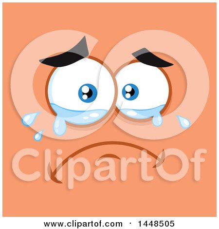 Clipart of a Sad Crying Face on Orange - Royalty Free Vector Illustration by Hit Toon