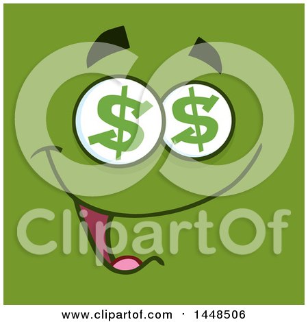 Clipart of a Greedy Face with Dollar Sign Eyes on Green - Royalty Free Vector Illustration by Hit Toon