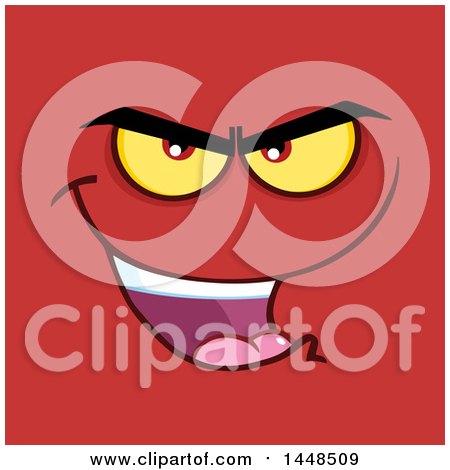 Clipart of a Grinning Evil Face on Red - Royalty Free Vector Illustration by Hit Toon