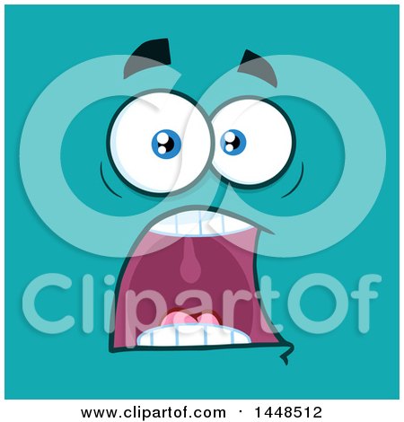 Clipart of a Screaming Face on Turquoise - Royalty Free Vector Illustration by Hit Toon