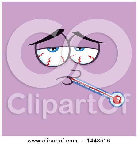 Clipart of a Sick Face with a Thermometer on Purple - Royalty Free Vector Illustration by Hit Toon
