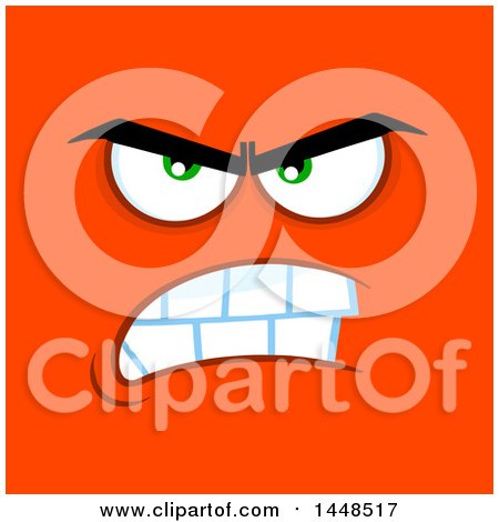 Clipart of a Mean Face on Red - Royalty Free Vector Illustration by Hit Toon