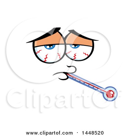 Clipart of a Sick Face with a Thermometer - Royalty Free Vector Illustration by Hit Toon