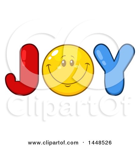 Clipart of a Cartoon Happy Smiley Face Emoji in the Word JOY - Royalty Free Vector Illustration by Hit Toon