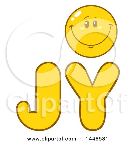 Clipart of a Cartoon Happy Smiley Face Emoji in the Word Joy - Royalty Free Vector Illustration by Hit Toon