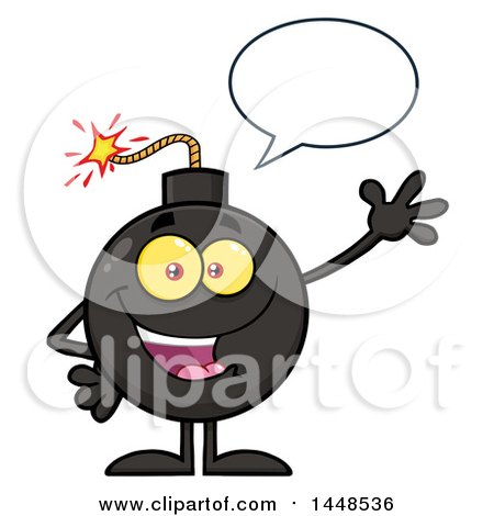 Clipart of a Cartoon Waving and Talking Bomb Mascot Character with Legs and Arms - Royalty Free Vector Illustration by Hit Toon
