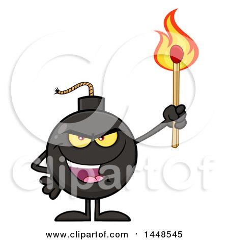 Clipart of a Cartoon Bomb Mascot Character with Legs and Arms, Holding a Match - Royalty Free Vector Illustration by Hit Toon