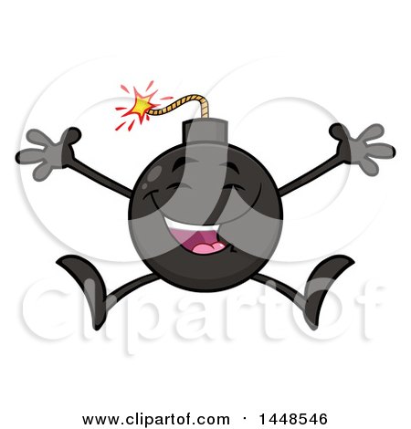 Clipart of a Cartoon Happy Jumping Bomb Mascot Character with Legs and Arms - Royalty Free Vector Illustration by Hit Toon