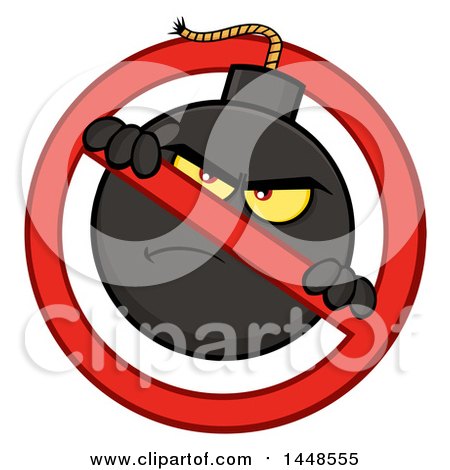 Clipart of a Cartoon Bomb Mascot Character in a Prohibited Symbol - Royalty Free Vector Illustration by Hit Toon