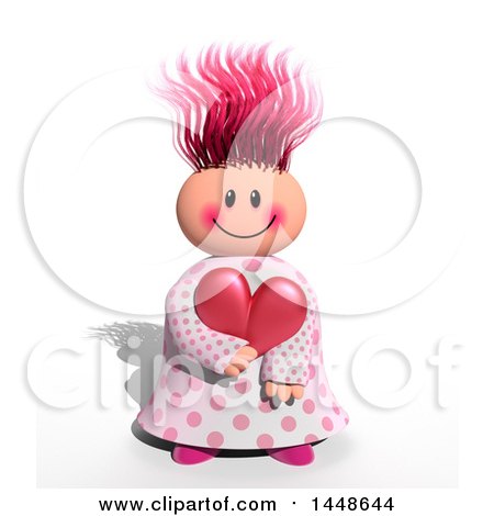 Clipart of a Happy Girl Holding a Love Heart, on a White Background with a Shadow - Royalty Free Illustration by Prawny