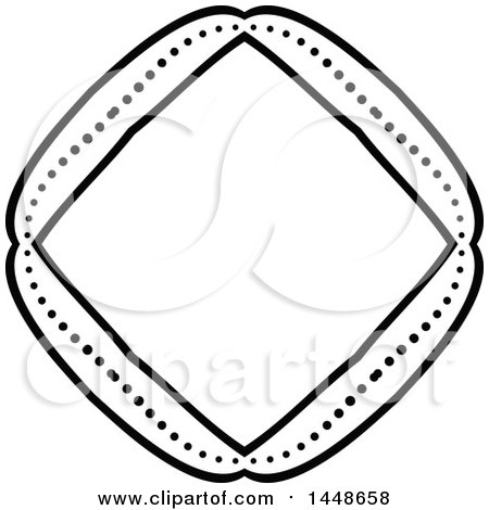 Clipart of a Black and White Hand Drawn Diamond Shaped Frame - Royalty Free Vector Illustration by KJ Pargeter