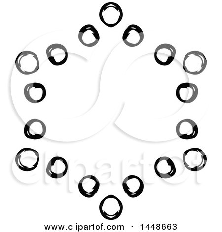 Clipart of a Black and White Hand Drawn Frame of Circles - Royalty Free Vector Illustration by KJ Pargeter