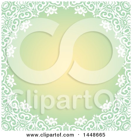 Clipart of a Gradient Green Background with a White Floral Border - Royalty Free Vector Illustration by KJ Pargeter