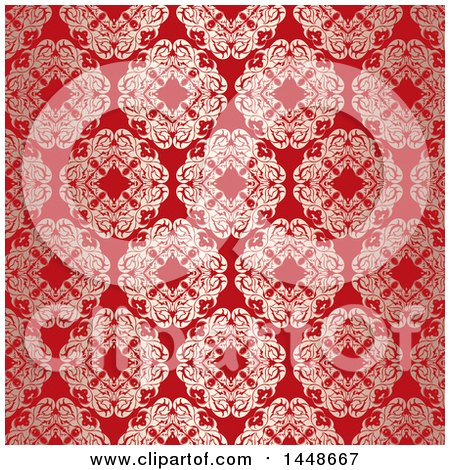 Clipart of a Red Ornate Floral Pattern Background - Royalty Free Vector Illustration by KJ Pargeter