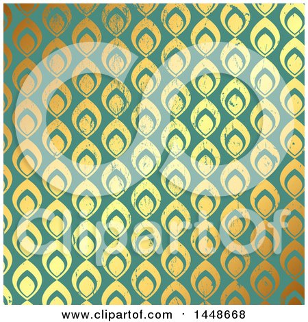 Clipart of a Distressed Ornate Gold and Green Pattern Background - Royalty Free Vector Illustration by KJ Pargeter