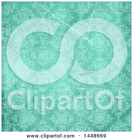 Clipart of a Distressed Green Vintage Floral Pattern Background - Royalty Free Illustration by KJ Pargeter
