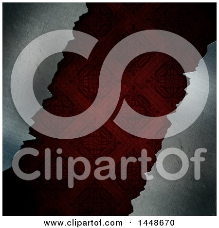 Clipart of a Deep Red Floral Pattern Panel in Metal - Royalty Free Illustration by KJ Pargeter