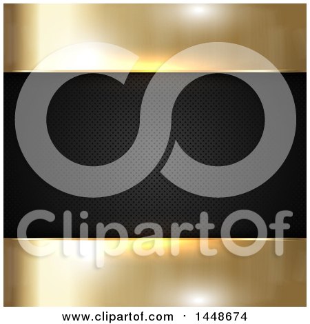 Clipart of a Background of Golden Metal and a Black Perforated Frame - Royalty Free Vector Illustration by KJ Pargeter