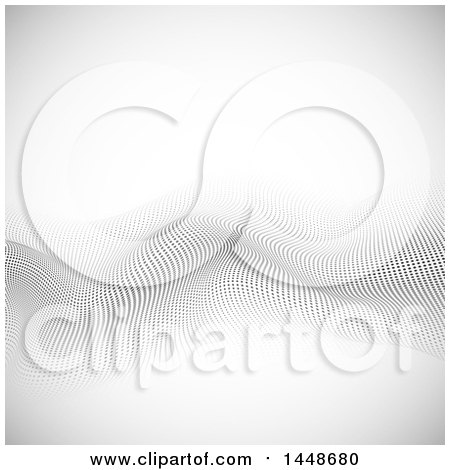 Clipart of a Grayscale Background of a Wave of Halftone Dots - Royalty Free Vector Illustration by KJ Pargeter