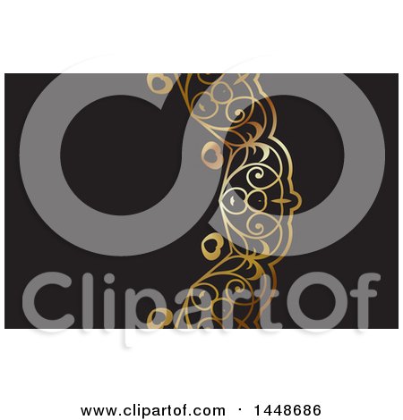 Clipart of a Black Background or Business Card Design with an Ornate Golden Curve - Royalty Free Vector Illustration by KJ Pargeter