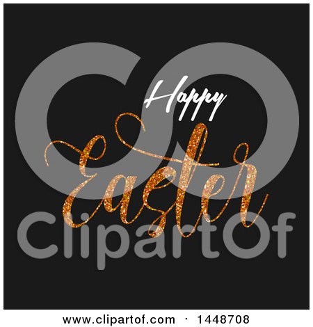 Clipart of a Happy Easter Greeting with Gold Glitter on Black - Royalty Free Vector Illustration by KJ Pargeter