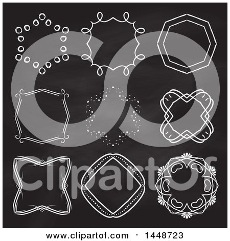 Clipart of White Hand Drawn Frame Design Elements on a Black Board - Royalty Free Vector Illustration by KJ Pargeter
