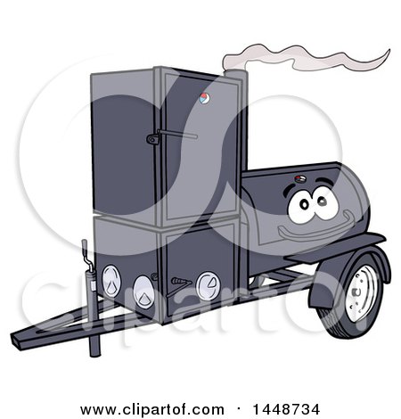 Clipart of a Cartoon Lang Offset Barbeque Smoker Trailer Mascot - Royalty Free Vector Illustration by LaffToon